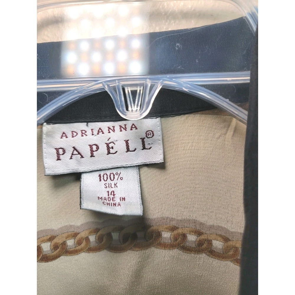 Vintage Adrianna Papell 100% Silk Chain Shirt Button-Down Shoulder Pads 14 - Picture 3 of 12